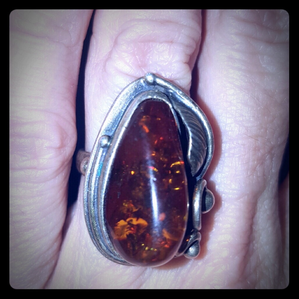 925 Amber ring ONE OF A KIND